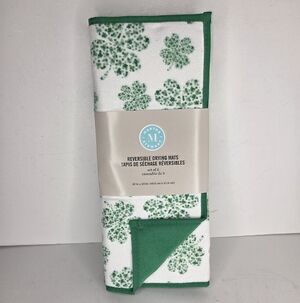 Martha Stewart Clover Pattern Reversible Kitchen Dish Drying Mat St Patricks Day